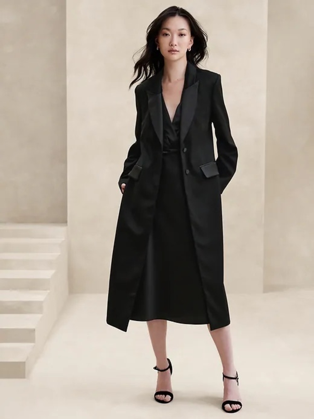 Banana Republic Black Tailored Maxi Blazer